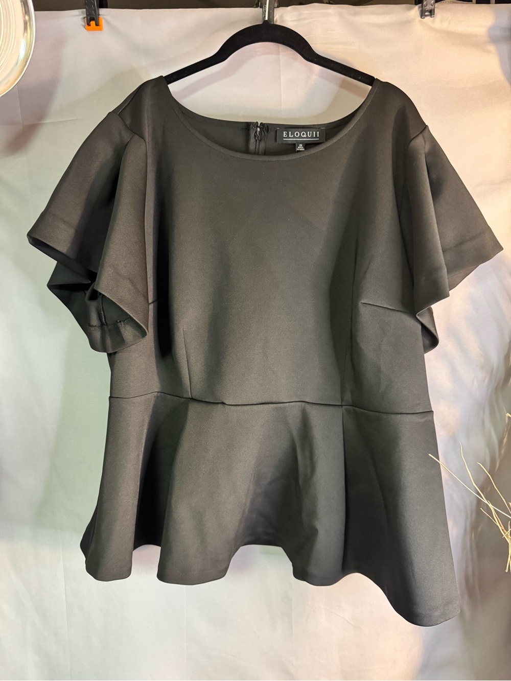 Eloquii Black Ruffle Sleeve Peplum Top